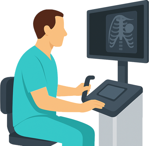 Radiographer at an X-ray machine