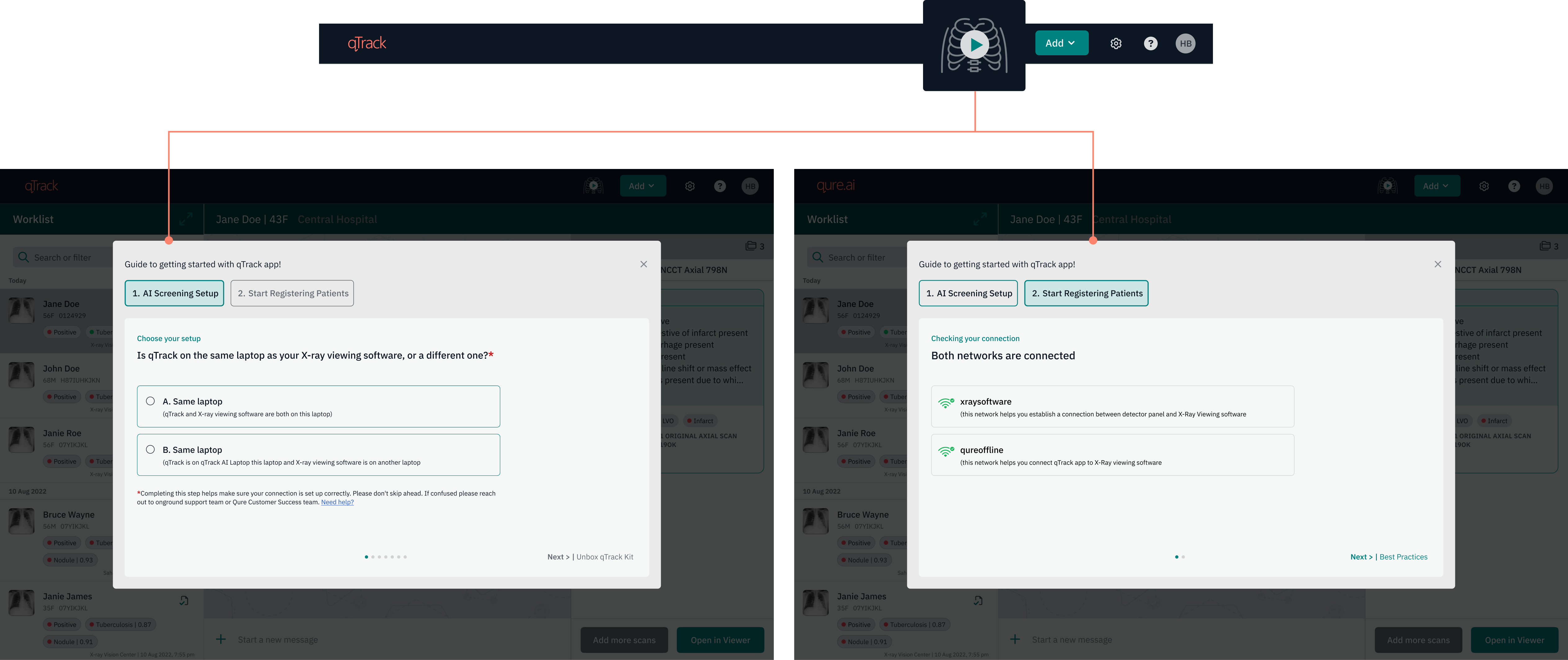 The Start Screening button opens two sections: AI Screening Setup and Start Registering Patients