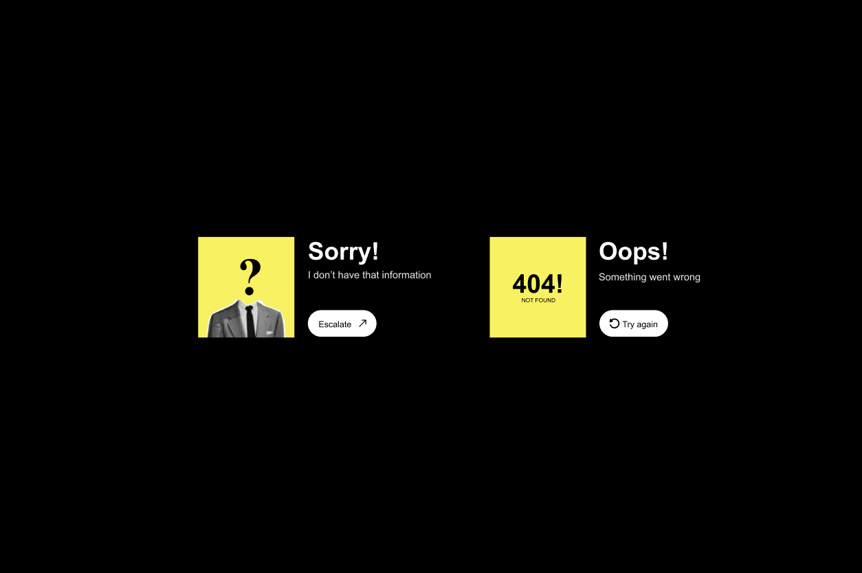 Sorry, I don't have that information / 404 Oops illustration on a black background